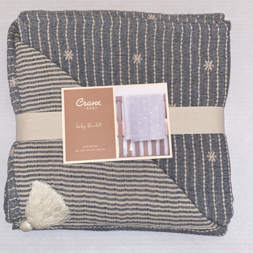 Crane Baby Blanket Striped Woven Cotton‎ Baby Blanket Neutral Decor 30x40 - Picture 3 of 5